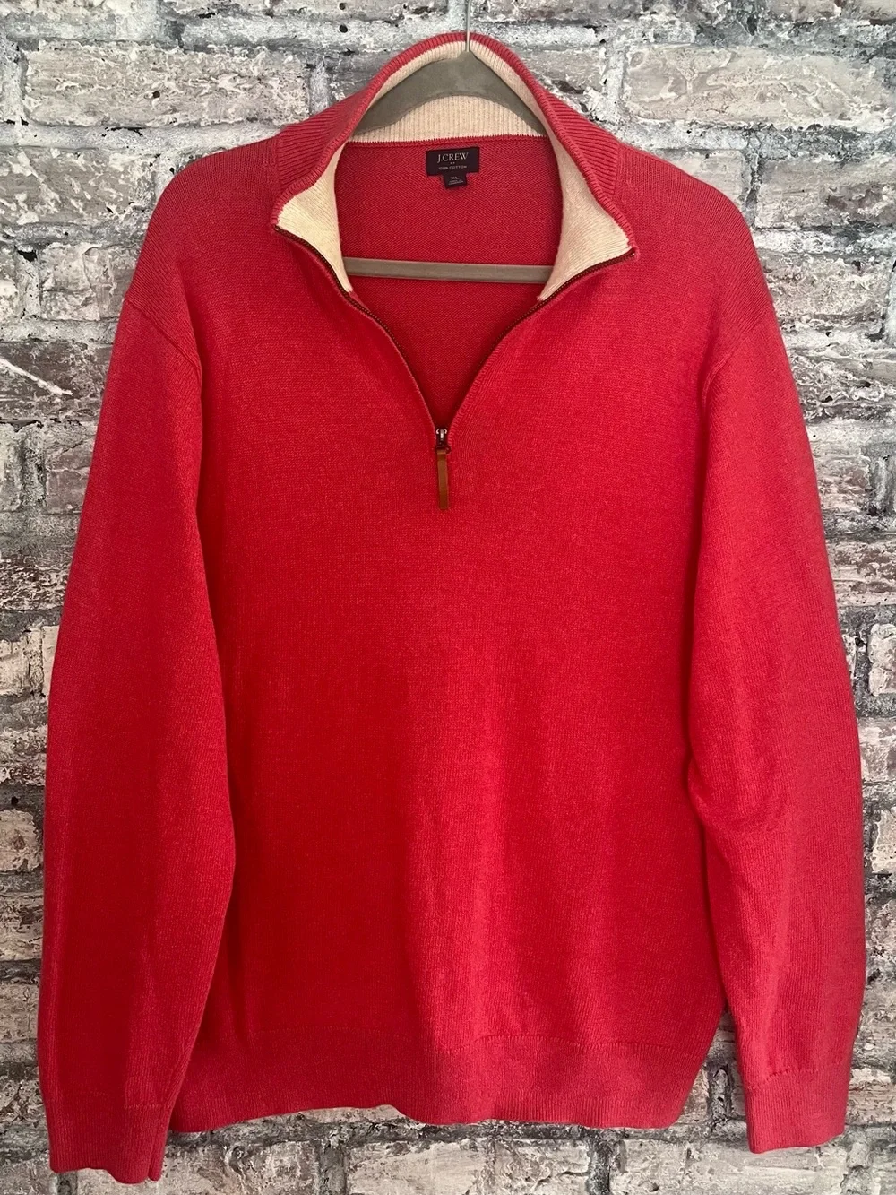J. Crew Men’s Coral Red Zip-Neck Sweater Cotton excellent like new condition.